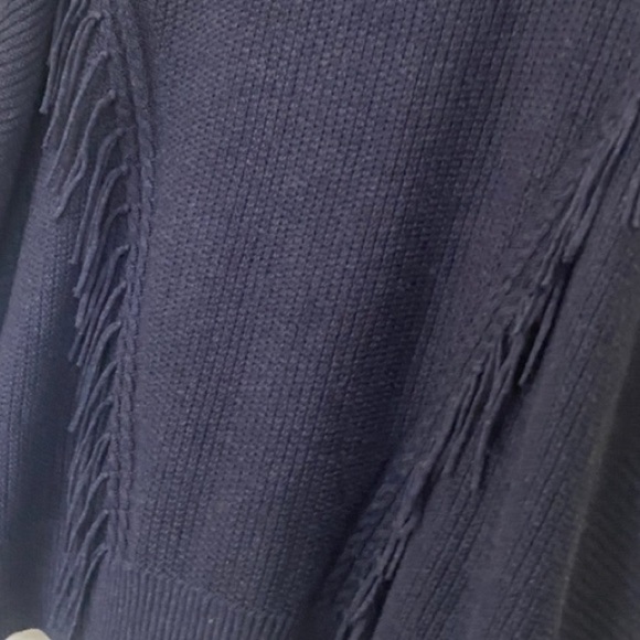 Boho Fringe Short Sleeve Poncho Navy Blue Batwing Sleeves Women’s Size Large - Picture 8 of 9